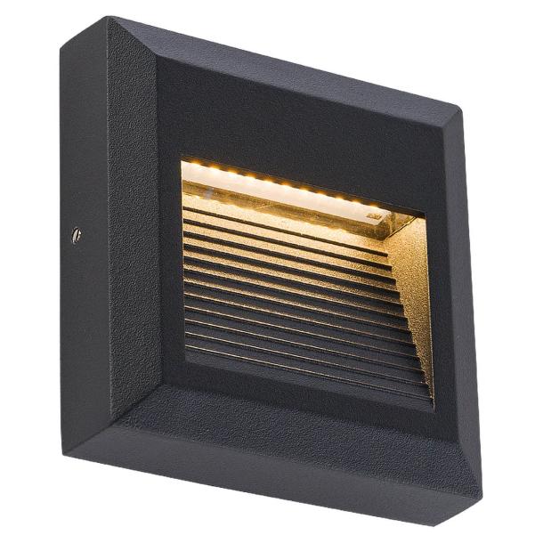 SIDEWALK stenska svetilka LED 3W toplo bela IP54 kvadratna črna